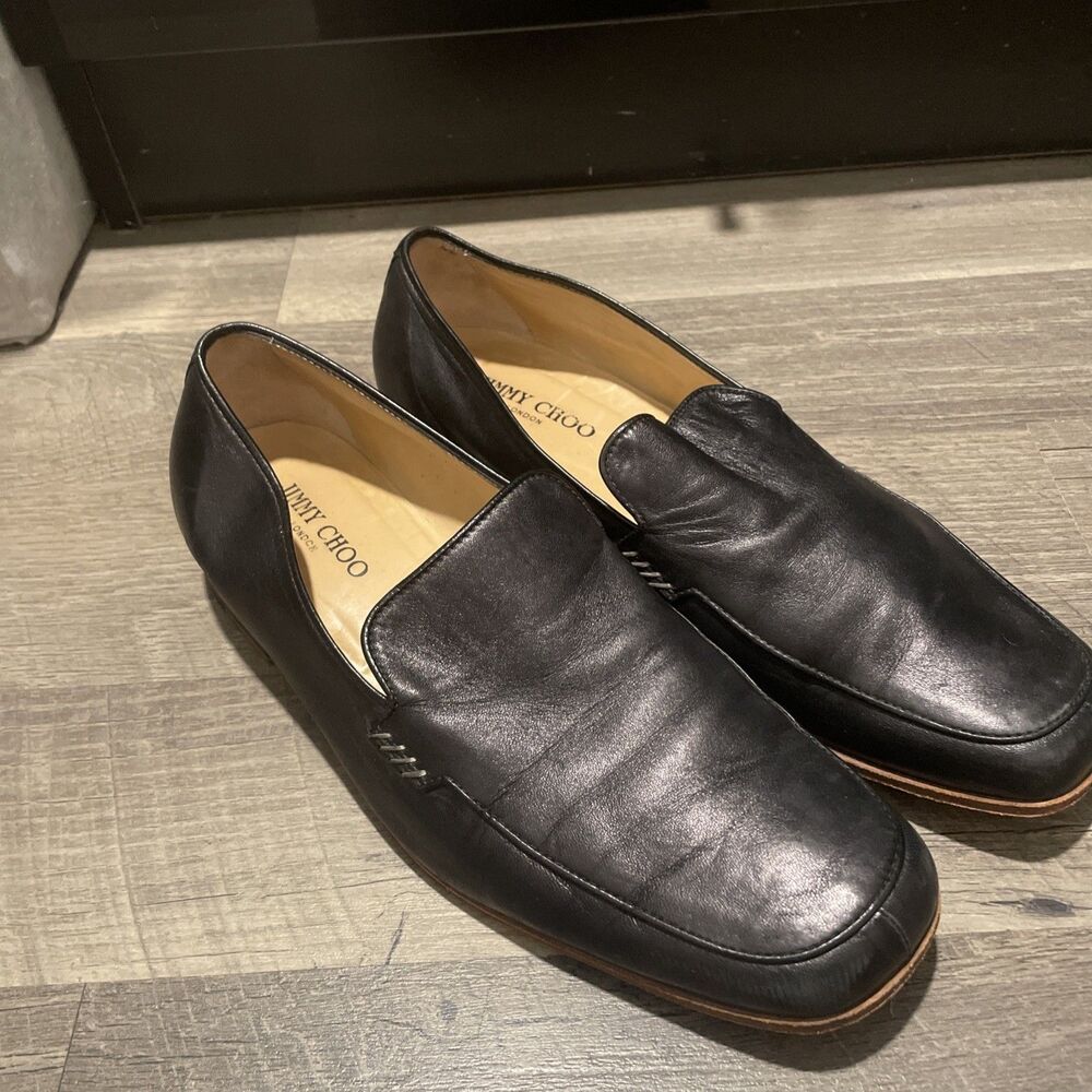 Jimmy Choo London Men’s Black Leather Slip On Loafers Size 42 US 9